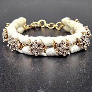J Crew Bracelet Star Flower White Ribbon Wrapped Chain Pavé Detail